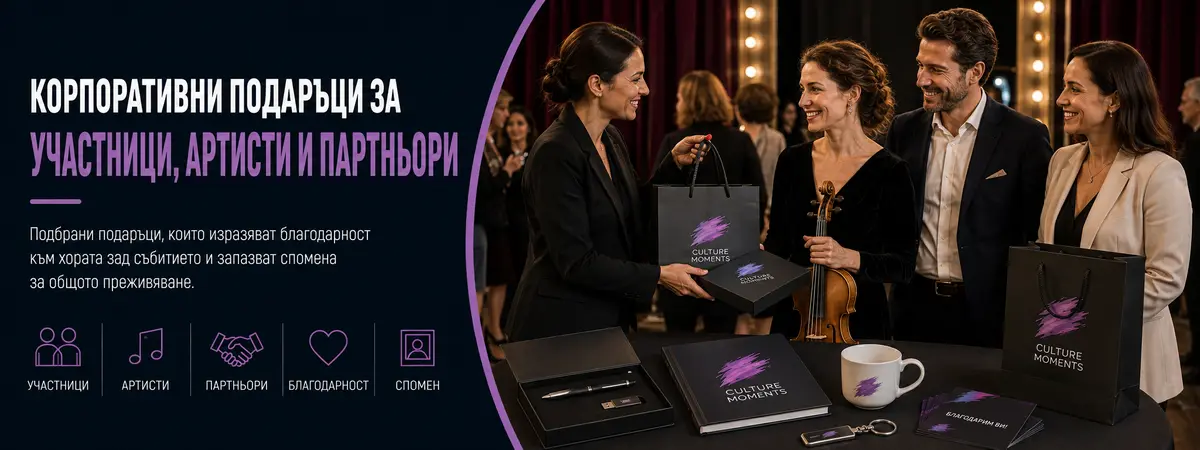 Корпоративни подаръци за участници, артисти и партньори